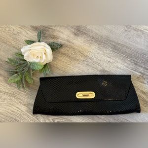 Vintage ABAS Black Embossed Leather Clutch With Gold Hardware - EUC CARRIED ONCE